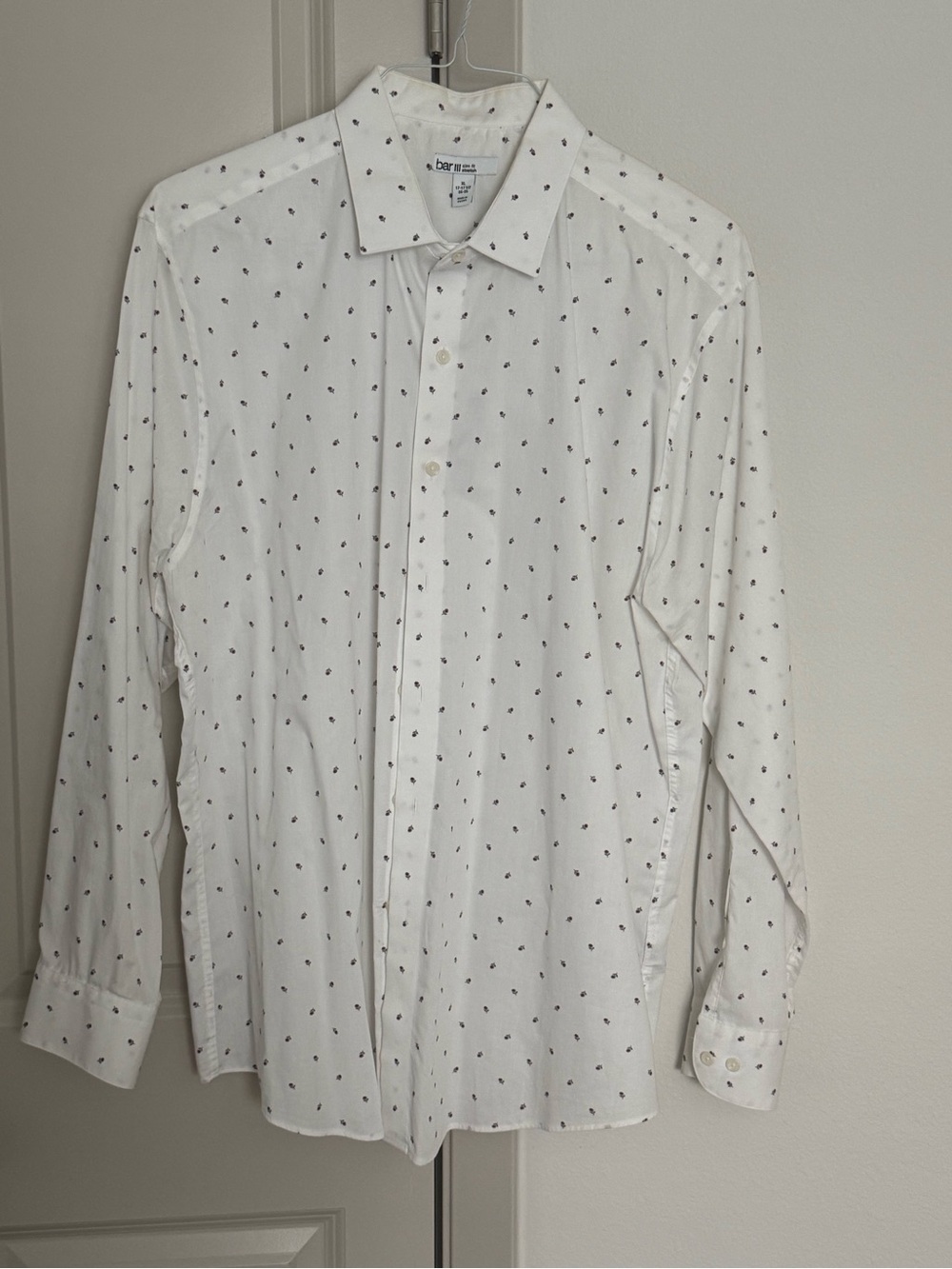 Bar III White Dress Shirt with Small Black Dot Print